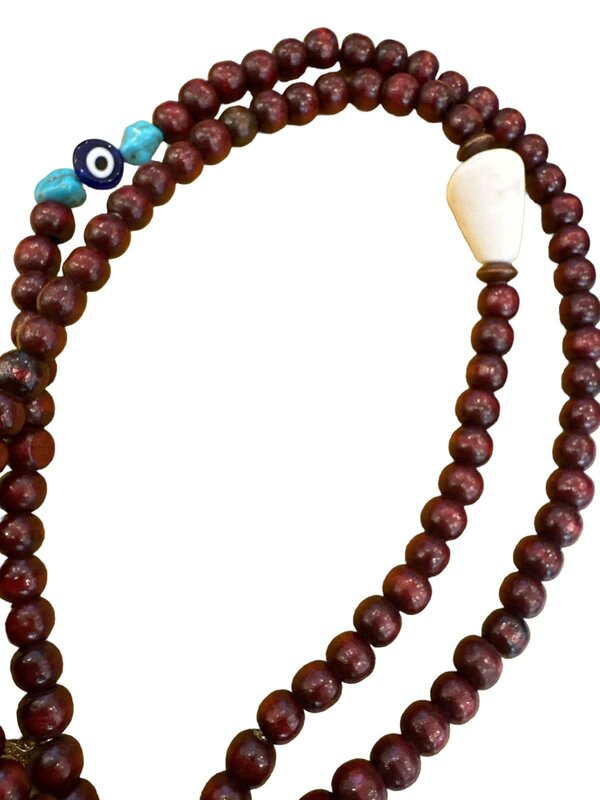 BY RAFAH Brown Prayer Beads with Evil Eye and Baby Pink Tassel