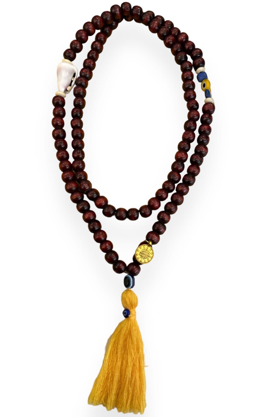 BY RAFAH Brown Prayer Beads with Evil Eye and Yellow Tassel