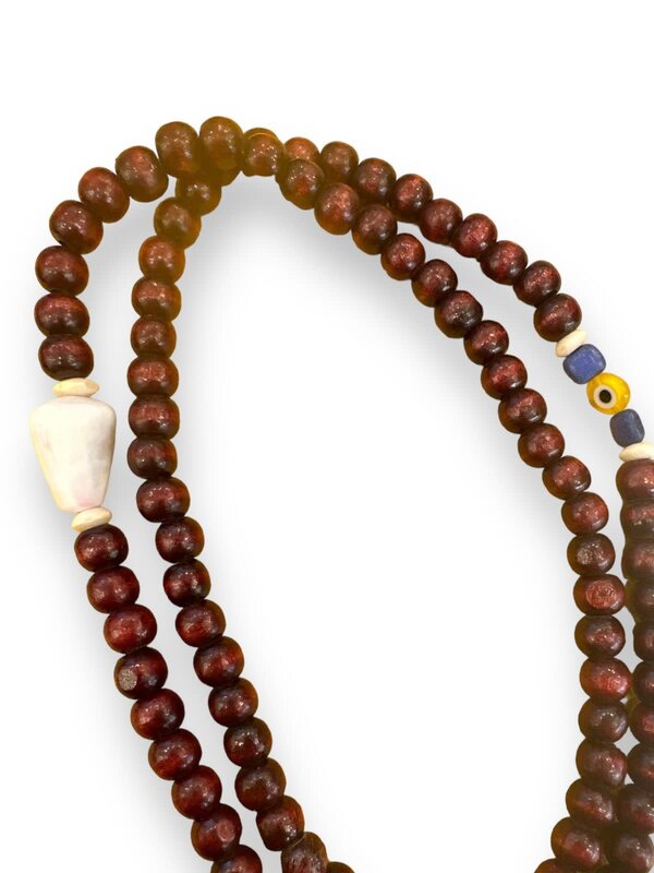 BY RAFAH Brown Prayer Beads with Evil Eye and Yellow Tassel