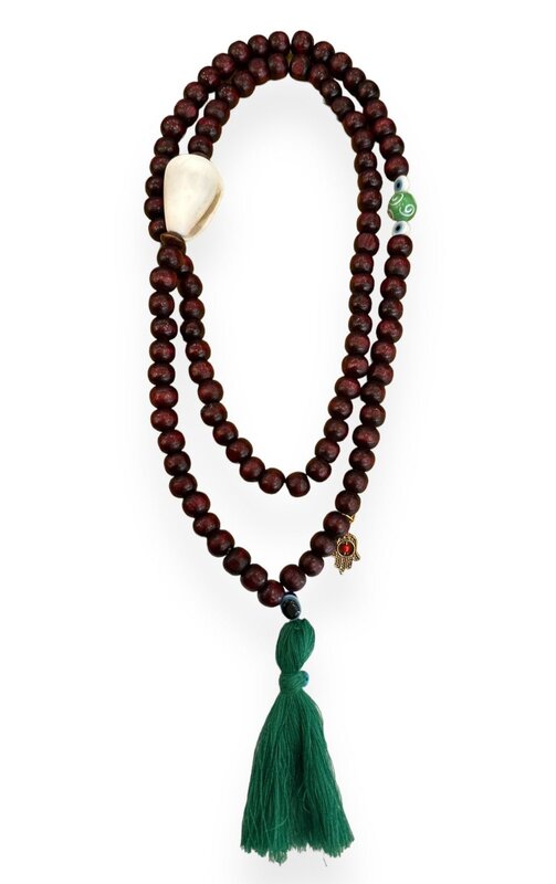 BY RAFAH Brown Prayer Beads with Evil Eye and GreenTassel