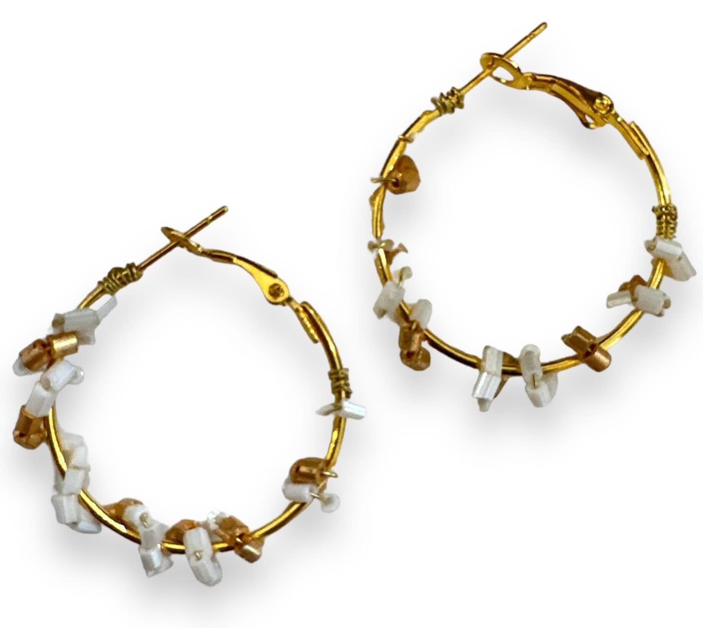 NOOR ALSABER ART Gold Hoops with White Stones