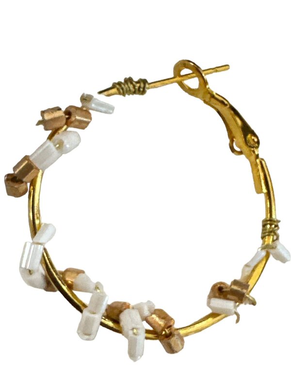 NOOR ALSABER ART Gold Hoops with White Stones