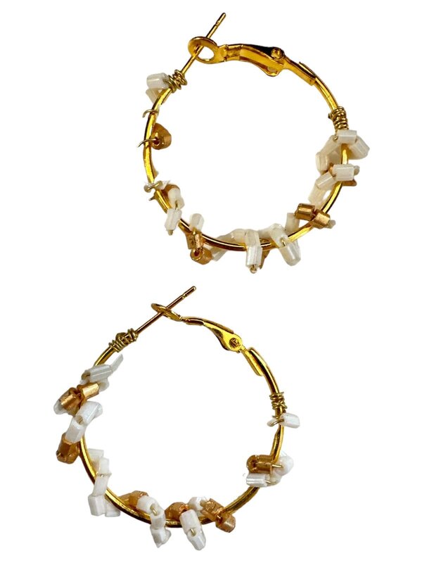 NOOR ALSABER ART Gold Hoops with White Stones