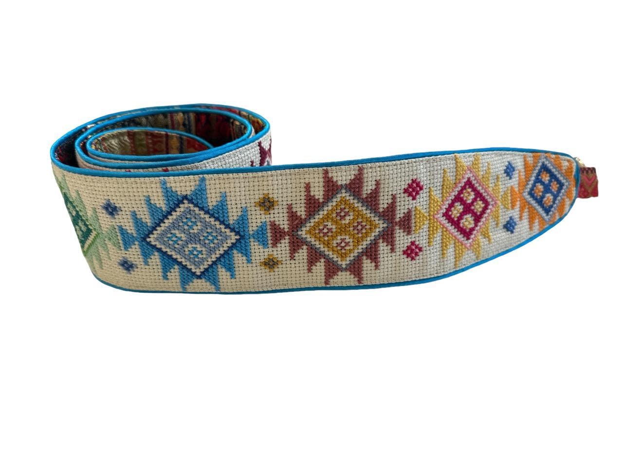 SOUK BALADNA Bag Strap With Geometric Embroidery Chevron Stripes