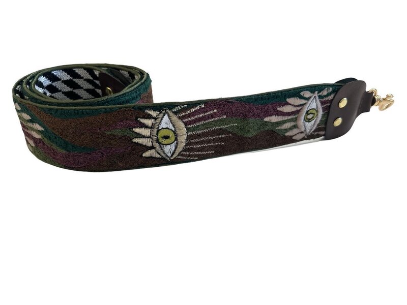 SOUK BALADNA Double-Sided Green and maroon with Blue Eye Designs Embroidered Bag Strap