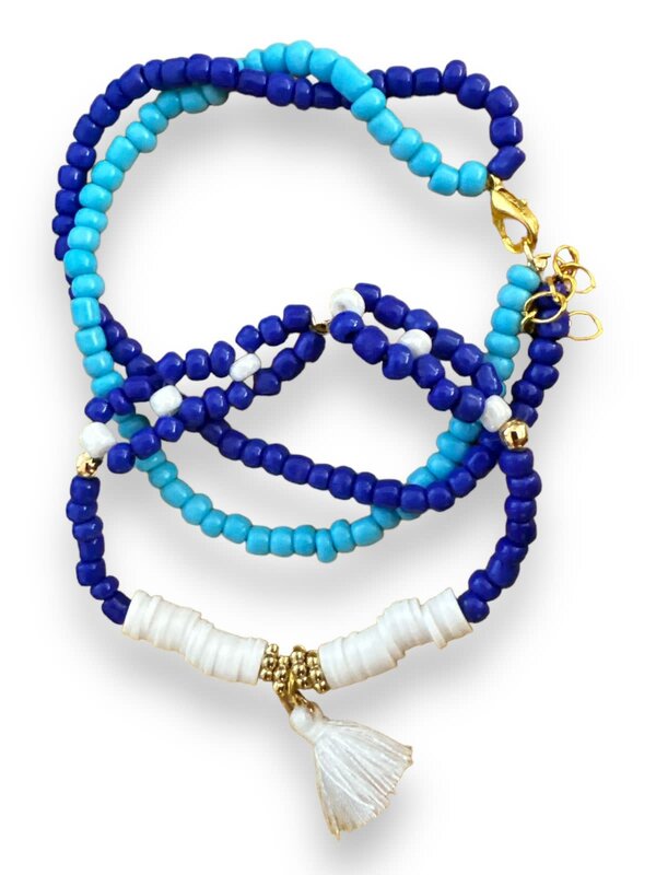 NOOR ALSABER ART Shades of Blue Beaded Bracelets - Set of 3