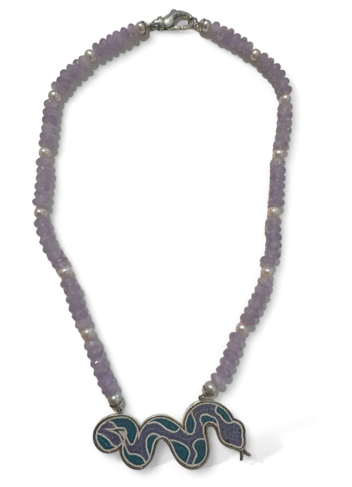 HAJAR Amethyst Crystal and Pearl Necklace with Mosaic Snake