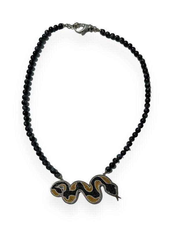 HAJAR Black Stones Necklace with Mosaic Snake