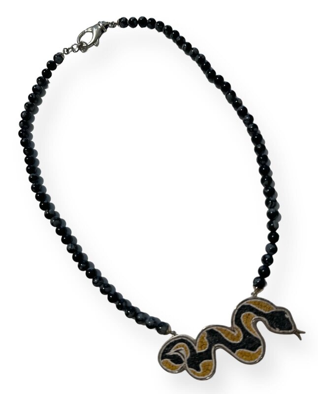 HAJAR Black Stones Necklace with Mosaic Snake