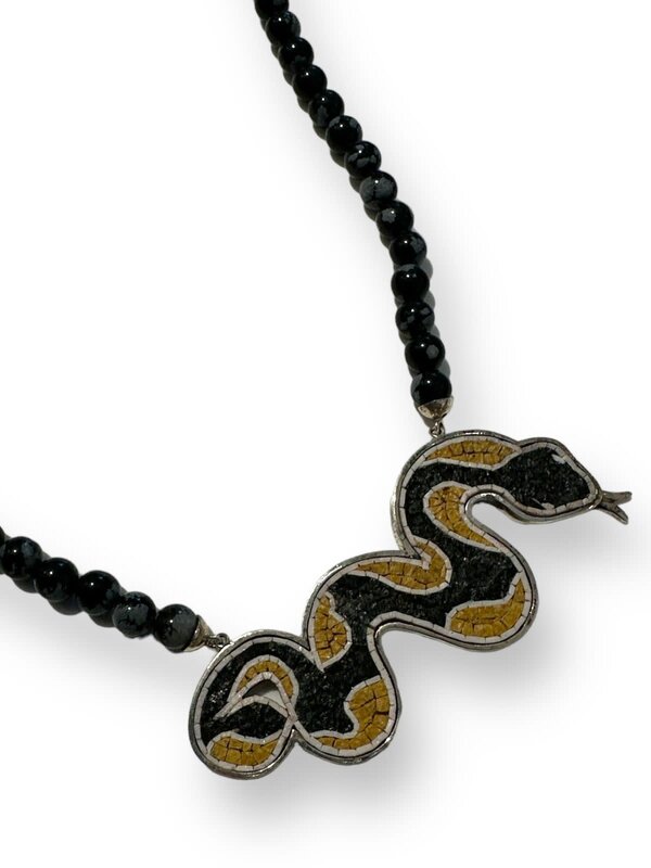 HAJAR Black Stones Necklace with Mosaic Snake