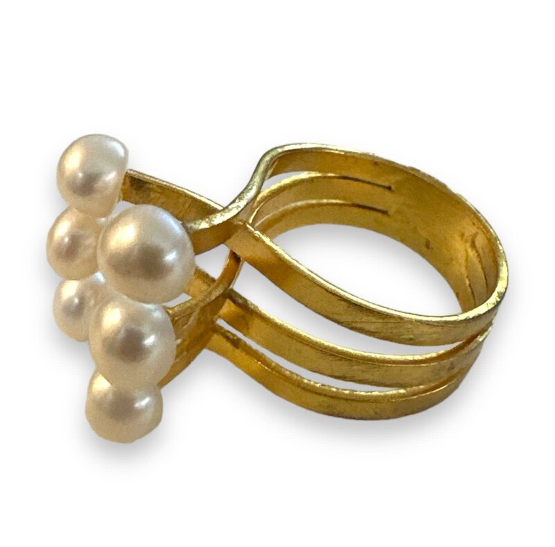 BY RAFAH 3 Line Gold Plated Ring with Pearls