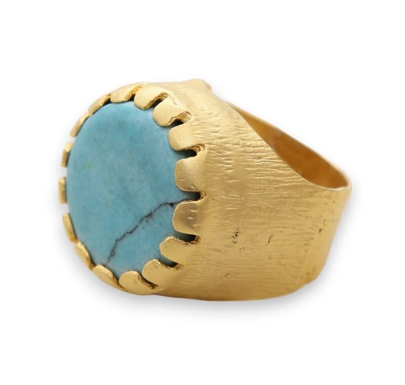 BY RAFAH Brass Ring with Blue Stone