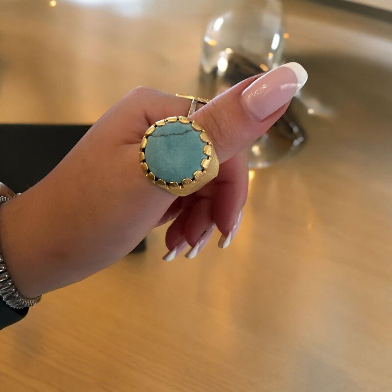 BY RAFAH Brass Ring with Blue Stone