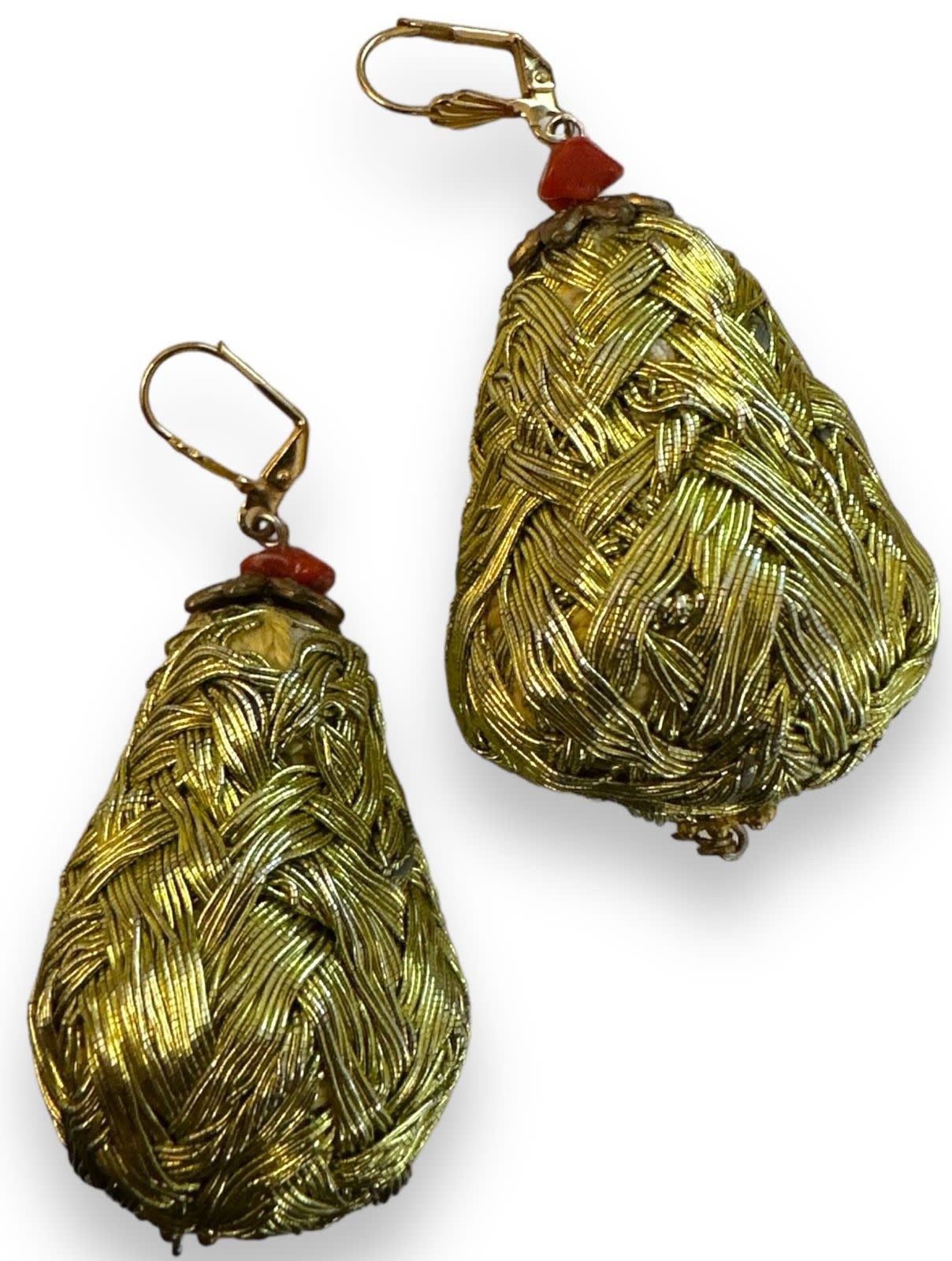 BY RAFAH GOLD PLATED WEAVED STRAW BIG PEAR SHAPED EARRINGS