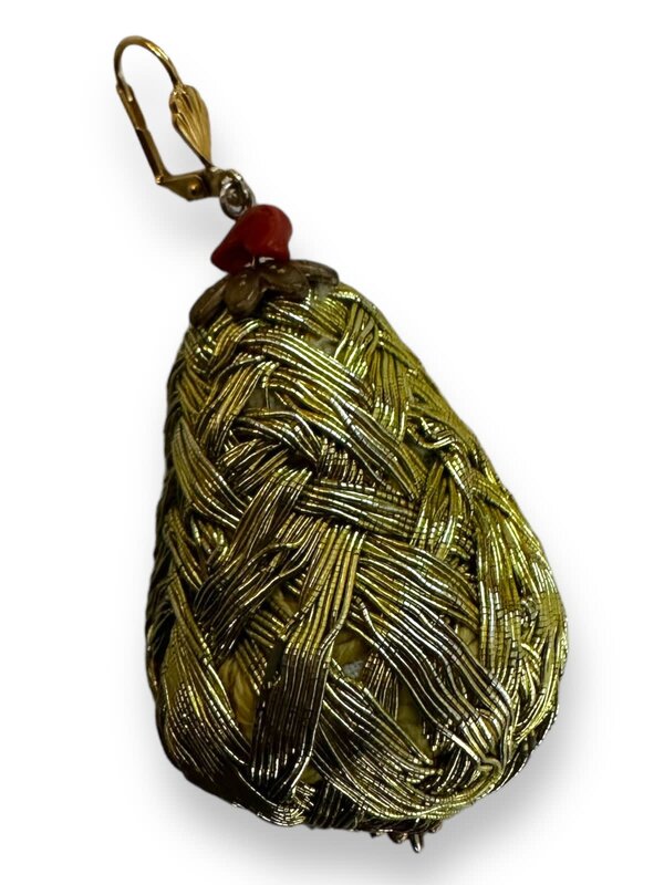 BY RAFAH GOLD PLATED WEAVED STRAW BIG PEAR SHAPED EARRINGS