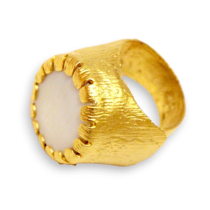 BY RAFAH Brass Ring with White Stone