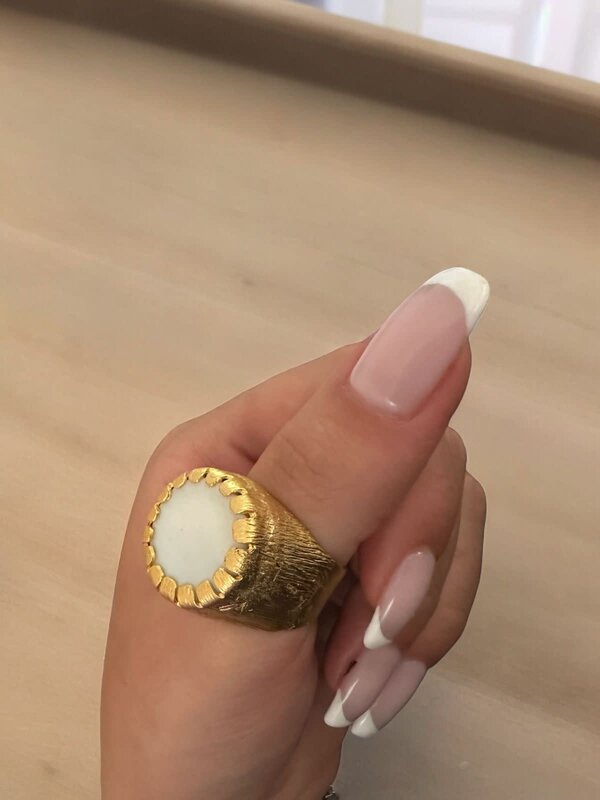 BY RAFAH Brass Ring with White Stone