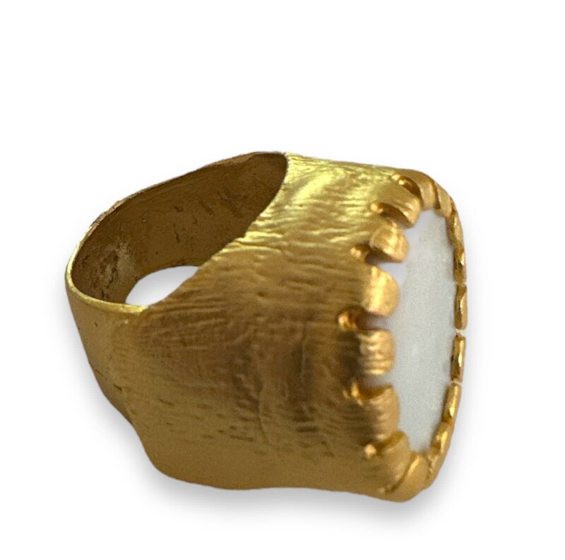 BY RAFAH Brass Ring with White Stone