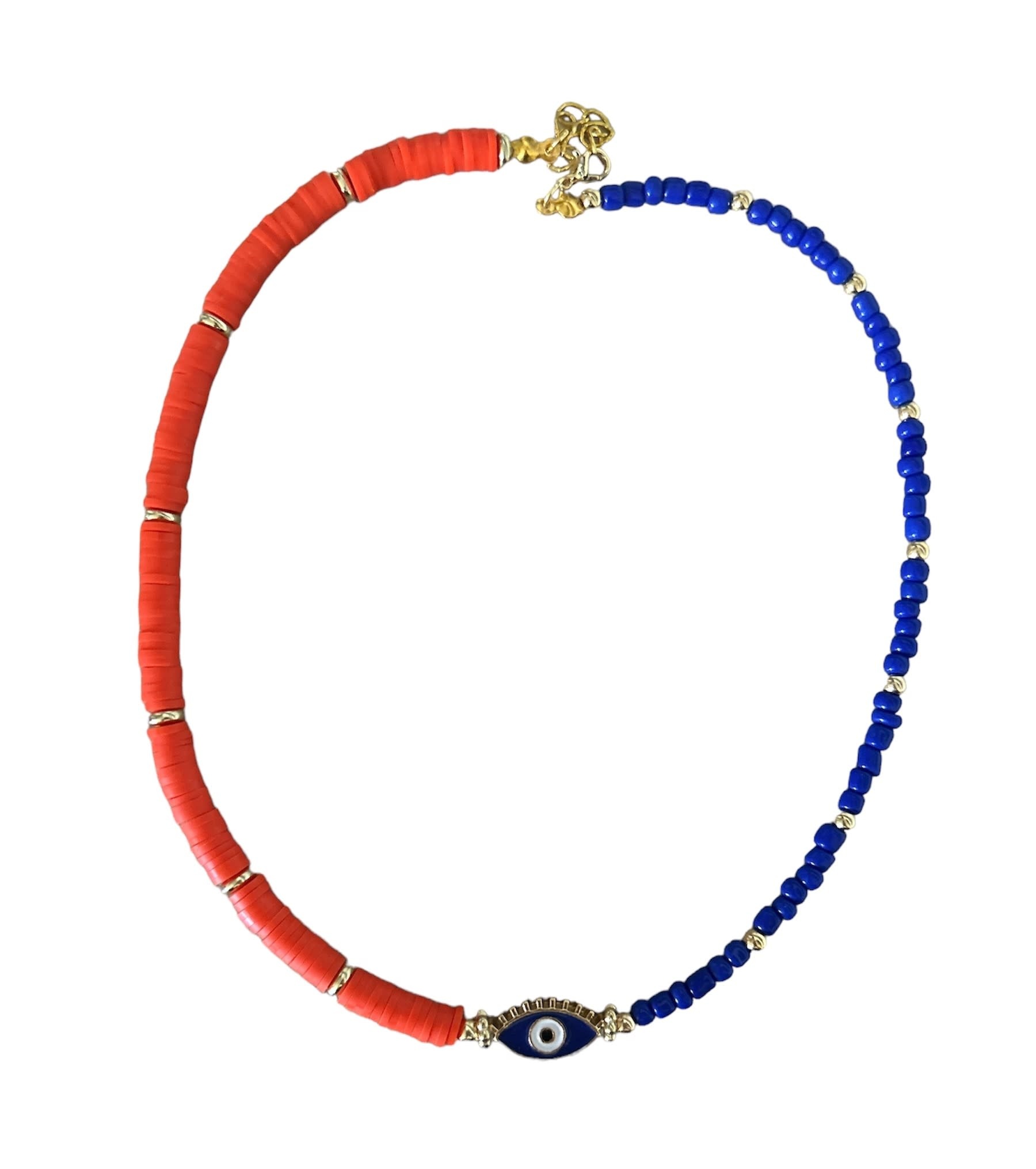 NOOR ALSABER ART Evil Eye orange and blue Necklace