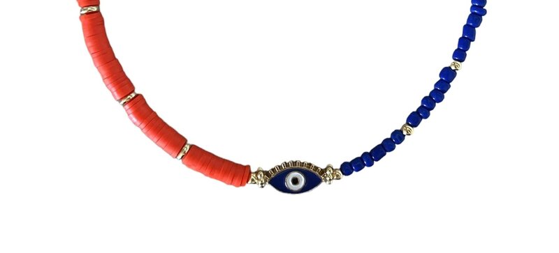 NOOR ALSABER ART Evil Eye orange and blue Necklace