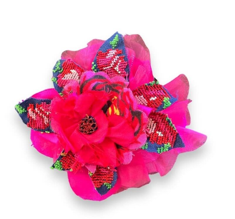 MAY KHOURY fuchsia Brooch with vintage Palestinian embroidery