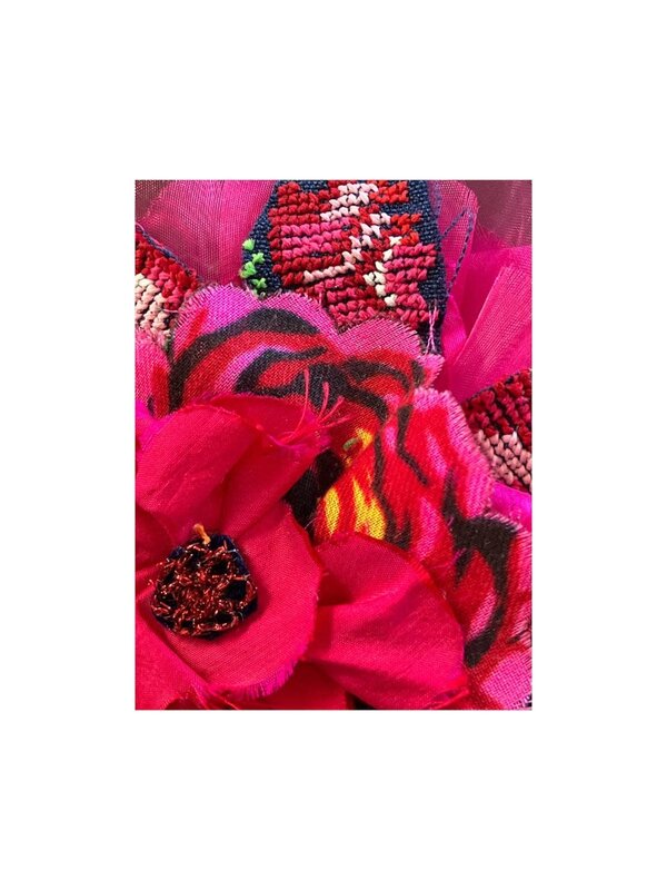 MAY KHOURY fuchsia Brooch with vintage Palestinian embroidery