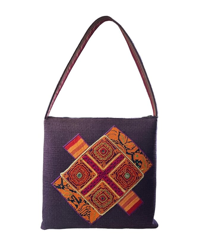 MAY KHOURY dark purple Handbag with vintage Palestinian embroidery