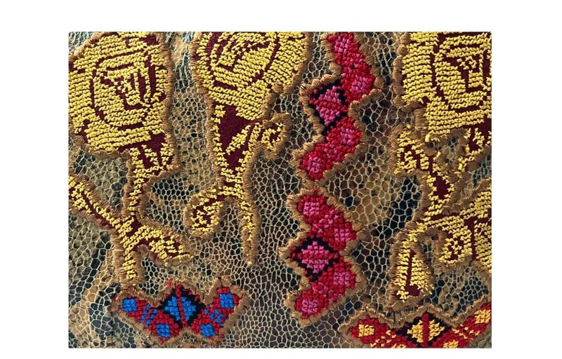 MAY KHOURY snake design with yellow flowers vintage Palestinian embroidery Clutch bag