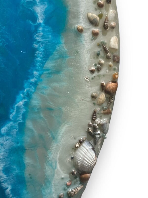 NOOR ALSABER ART Resin Ocean Waves Round Mirror with Seashells