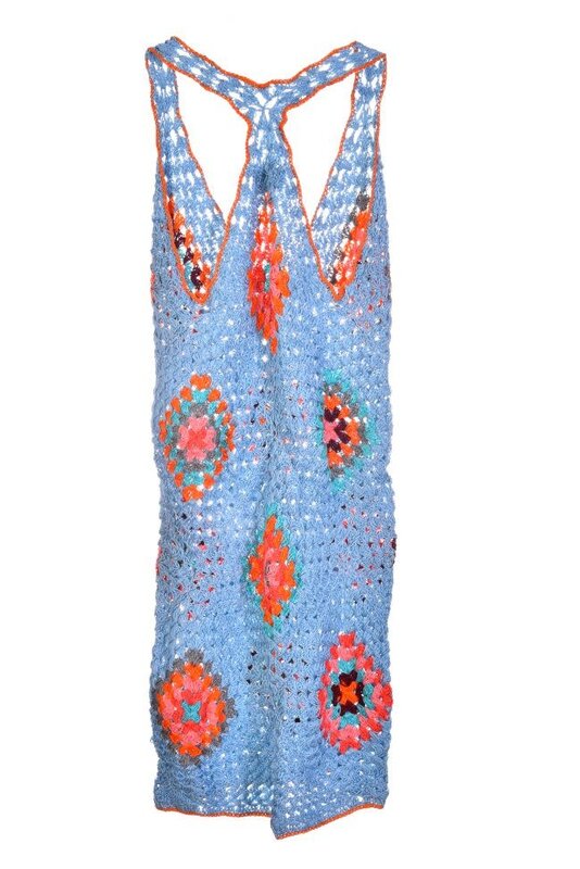 LARA'S LOOPS Turquoise and orange crochet Beach Dress