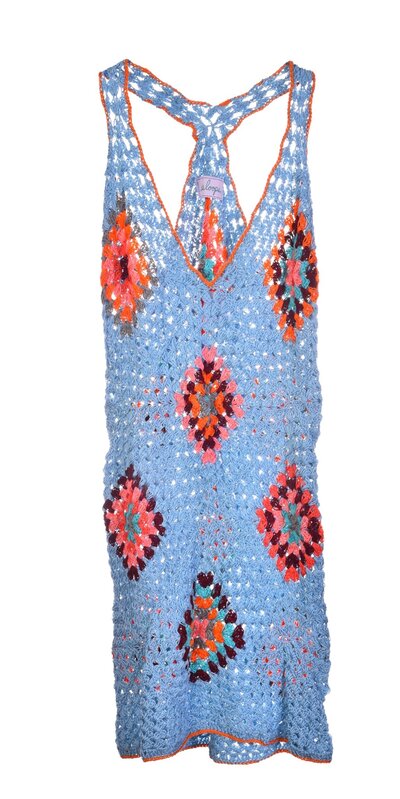 LARA'S LOOPS Turquoise and orange crochet Beach Dress