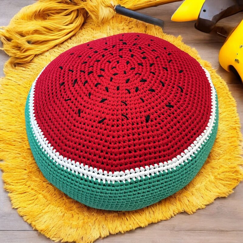 LARA'S LOOPS watermelon hand crochet Pouffe