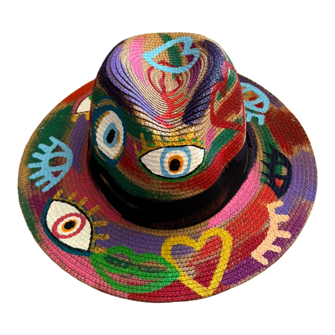 LE TRIO Eyes All Over Hand Painted Panama Hat