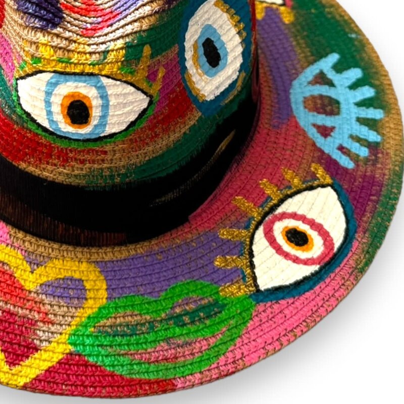 LE TRIO Eyes All Over Hand Painted Panama Hat