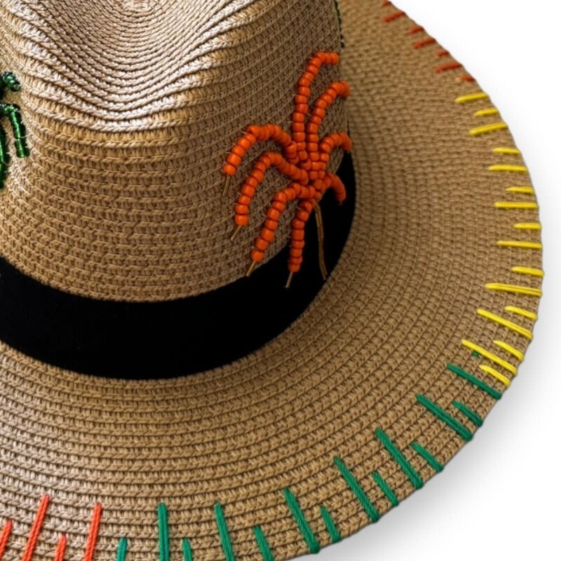 LE TRIO ORANGE AND GREEN PALM TREES PANAMA HAT