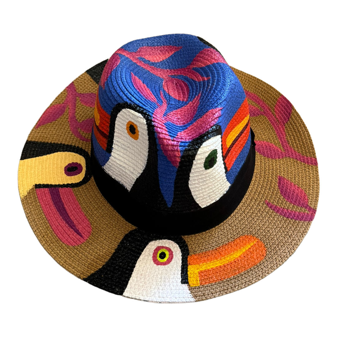 LE TRIO Hand Painted Parrot Panama Hat