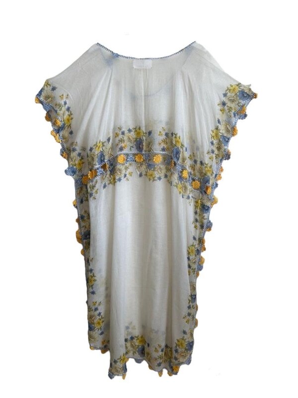 BY RAFAH WHITE COTTON BEACH DRESS WITH CROCHET