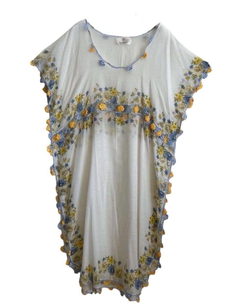 BY RAFAH WHITE COTTON BEACH DRESS WITH CROCHET