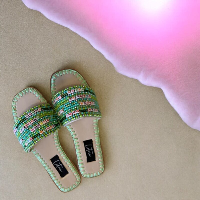 LE TRIO Shades of Green Beaded Slippers