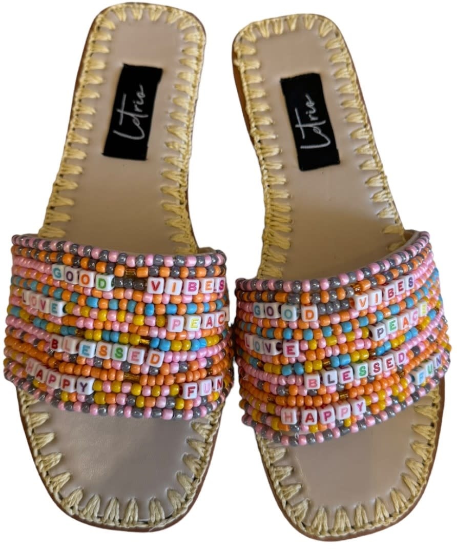 LE TRIO Colorful Beads Beige Slippers