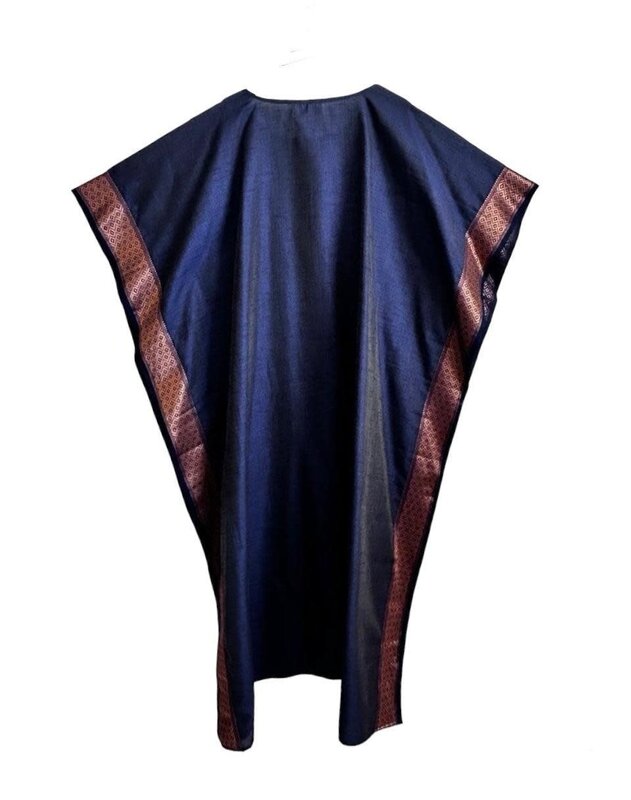 BY RAFAH NAVY BLUE with brown SILK Kaftan