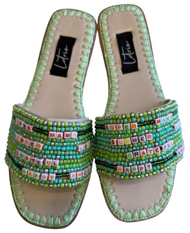 LE TRIO Shades of Green Beaded Slippers