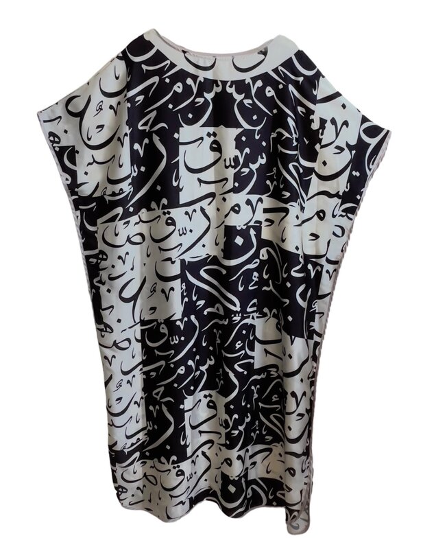 BY RAFAH SILK BLACK & WHITE CALIGRAPHY Kaftan