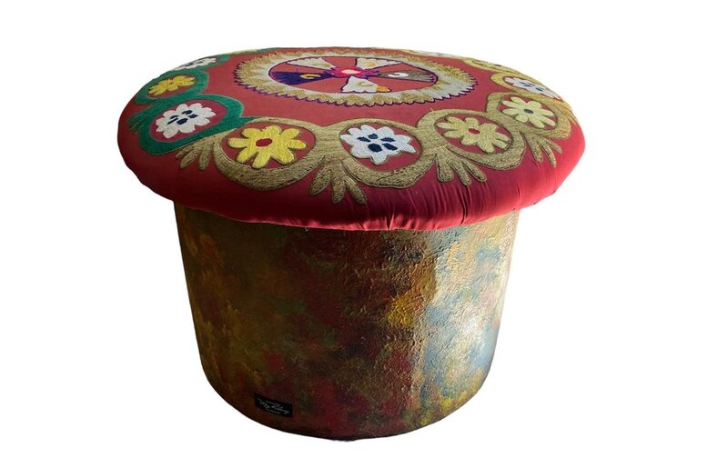 MAY KHOURY Uzbek Suzani Round Stool