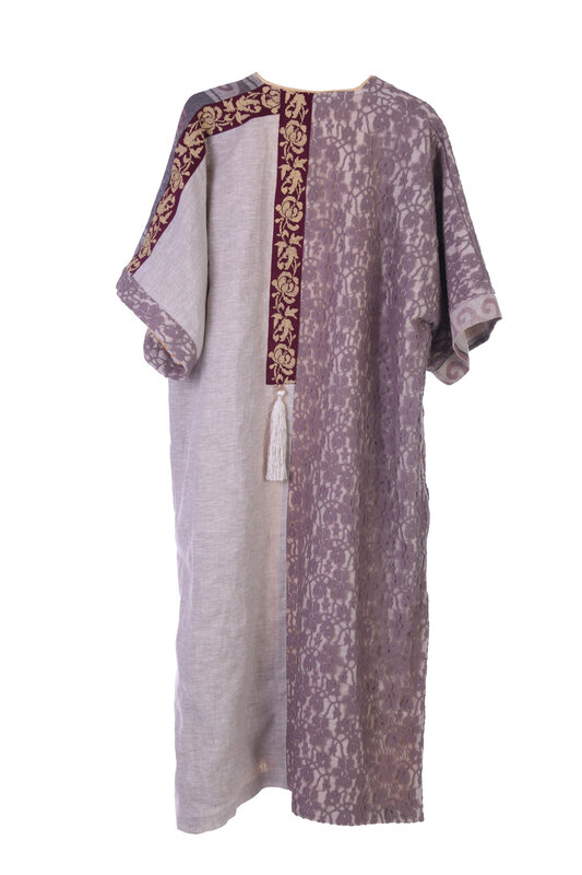 MAY KHOURY brown and beige kaftan with lace