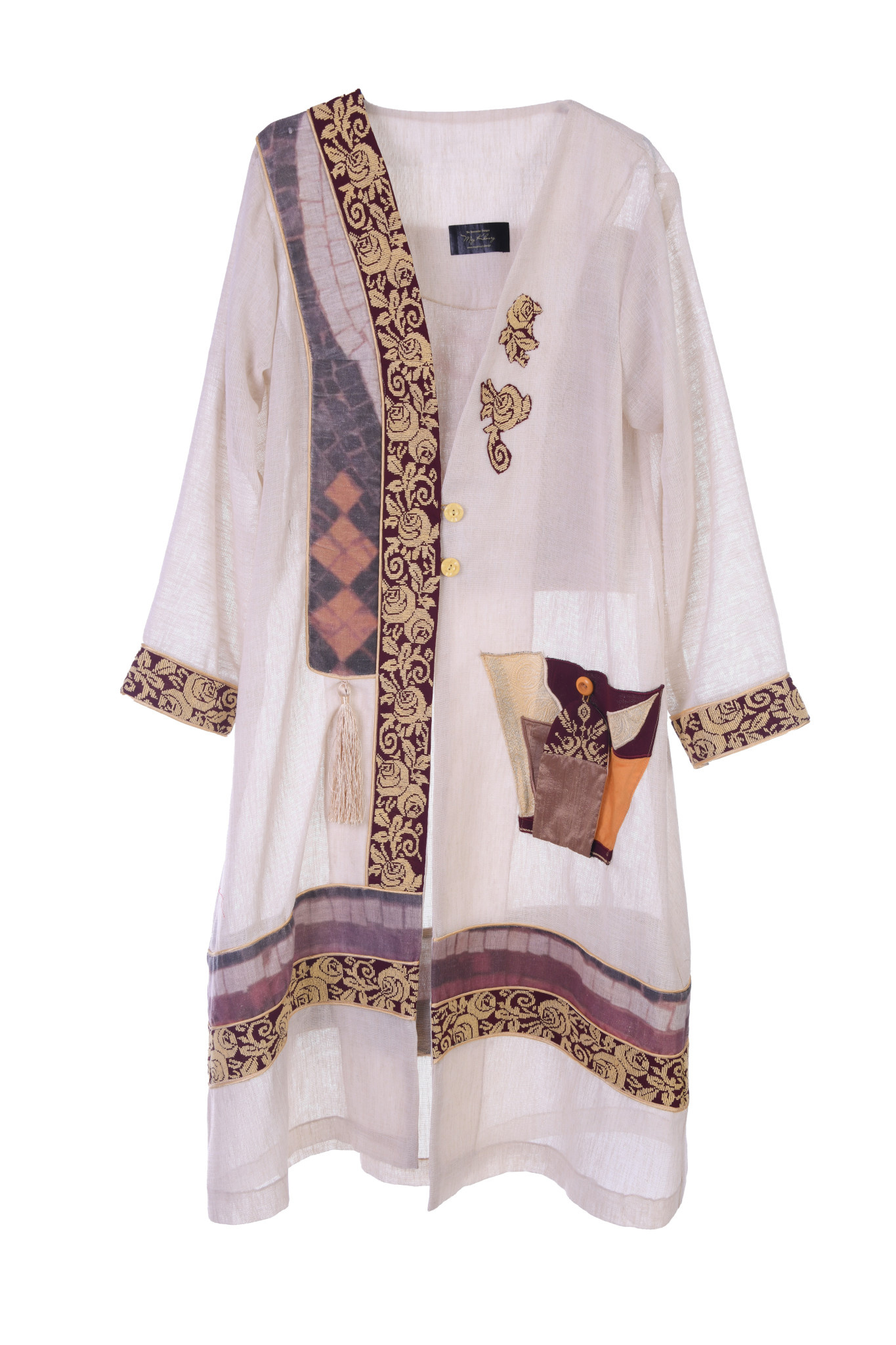 MAY KHOURY white long jacket with brown details