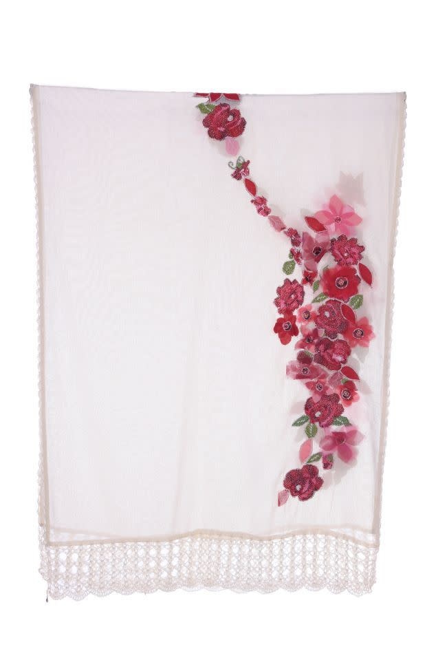 MAY KHOURY White Najaf shawl with 3D flowers