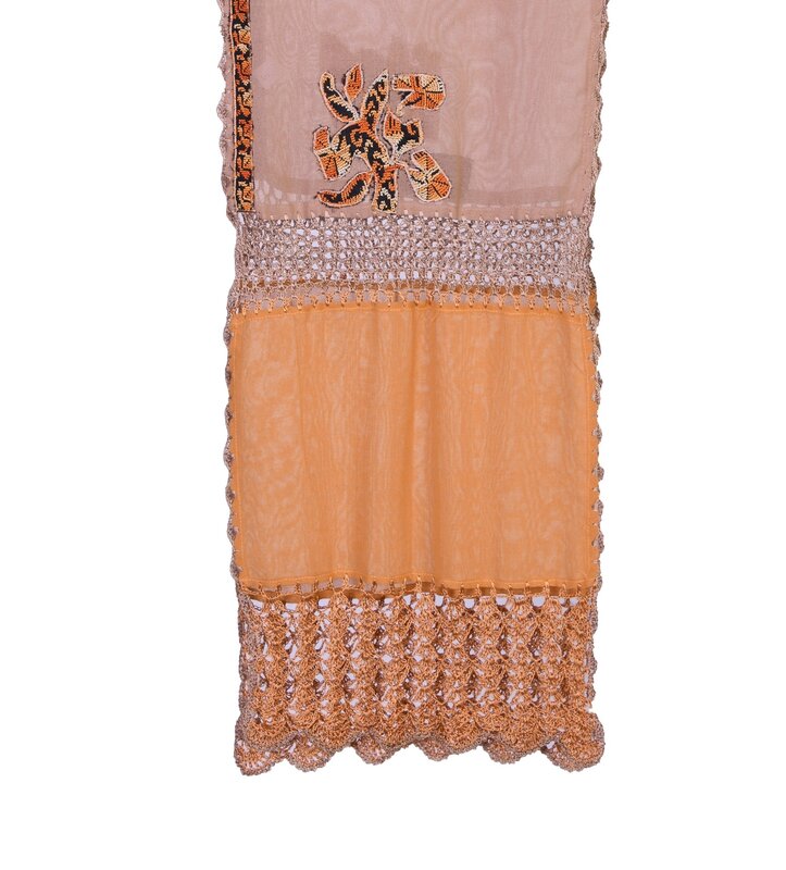 MAY KHOURY brown scarf with vintage embroidery