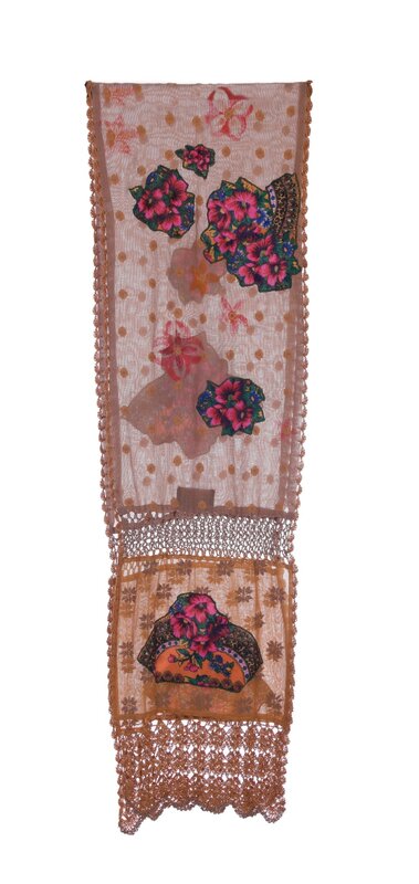 MAY KHOURY brown and orange scarf with embroidery