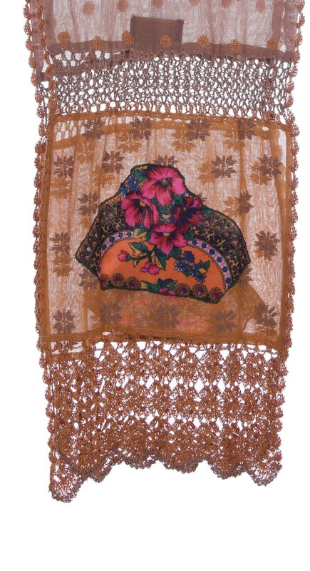 MAY KHOURY brown and orange scarf with embroidery